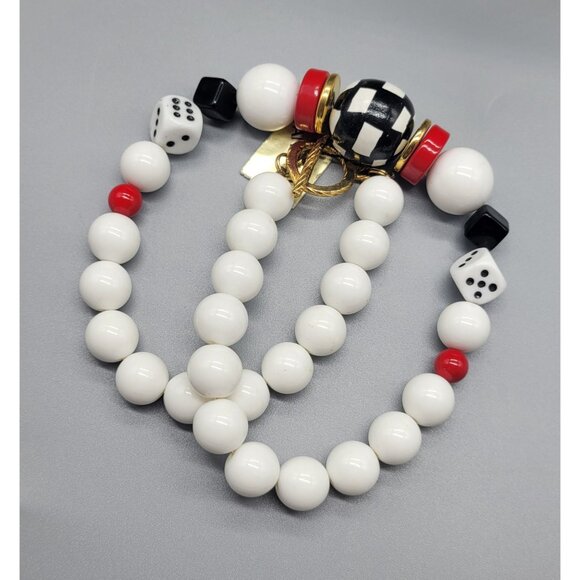 Vintage Van Allen White Red Casino Dice Vegas Beaded Choker Necklace N1A - Picture 3 of 5